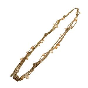 Long Gold Multi-Strand Necklace with Pink Beads